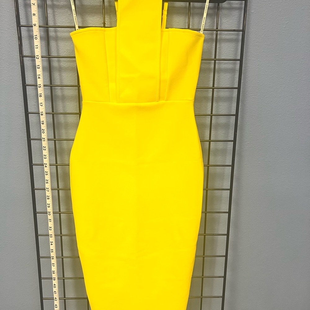 Yellow Ribbed One Shoulder Bodycon Dress